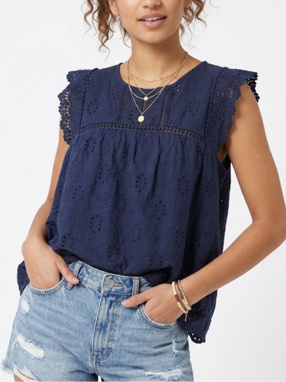 Knox RoseWomen’s Navy Eyelet Lace Cap-Sleeve Camisole Size Medium